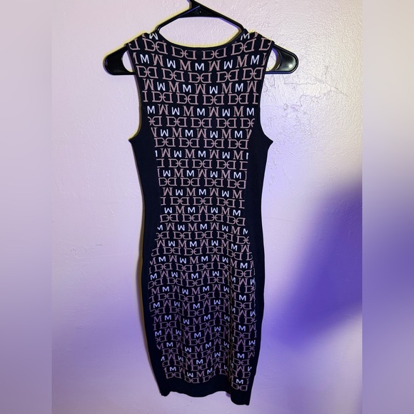 Guess by Marciano Black and Cream Logo Midi Bodycon Dress - Picture 3 of 5